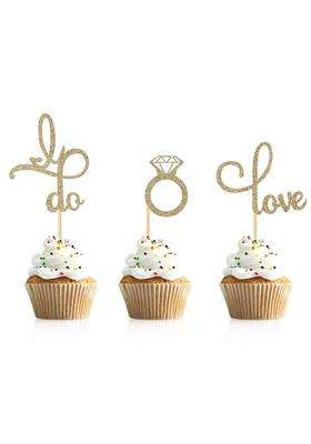 Donoter 48 Pcs Gold Glitter Diamond Ring Love I Do Cupcake Topper Picks for Wedding Engagement Party Cake