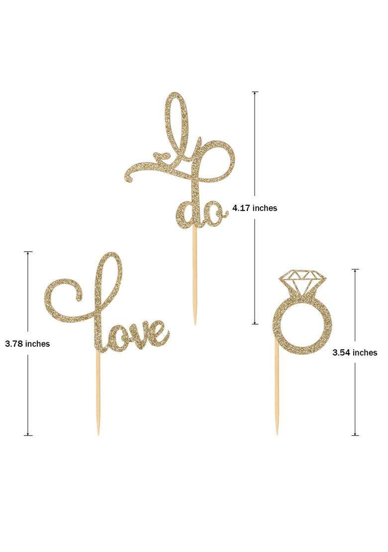 Donoter 48 Pcs Gold Glitter Diamond Ring Love I Do Cupcake Topper Picks for Wedding Engagement Party Cake - Indya
