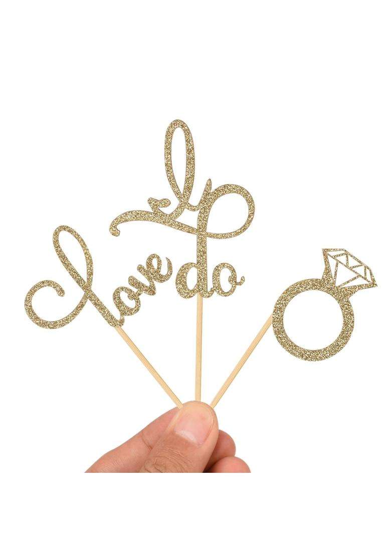 Donoter 48 Pcs Gold Glitter Diamond Ring Love I Do Cupcake Topper Picks for Wedding Engagement Party Cake - Indya