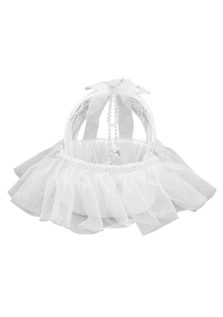 3NH Wedding Flower Basket White Flower Basket Elegant Satin Pearl Decorations for Wedding for Party - Indya