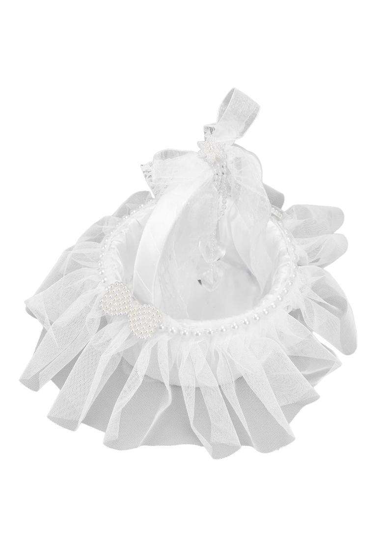 3NH Wedding Flower Basket White Flower Basket Elegant Satin Pearl Decorations for Wedding for Party - Indya