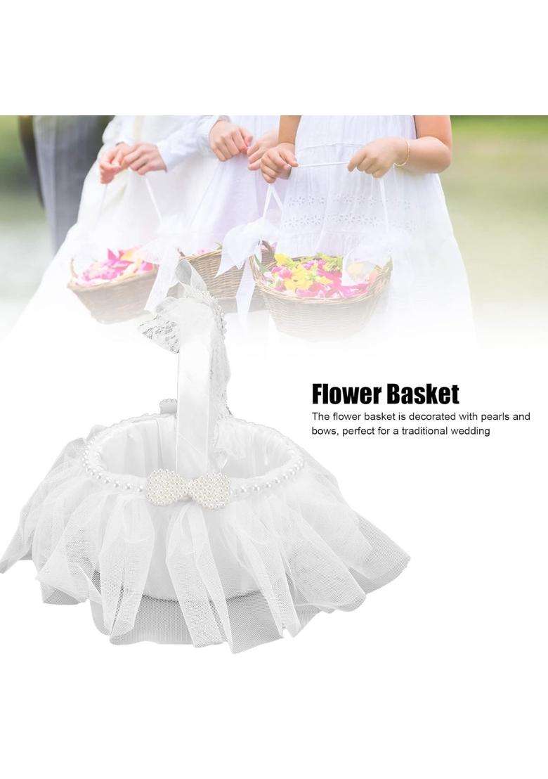3NH Wedding Flower Basket White Flower Basket Elegant Satin Pearl Decorations for Wedding for Party - Indya