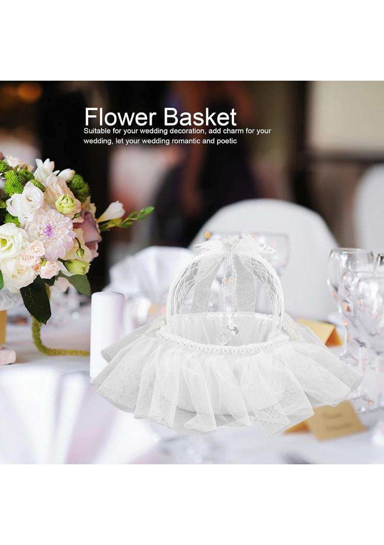 3NH Wedding Flower Basket White Flower Basket Elegant Satin Pearl Decorations for Wedding for Party - Indya