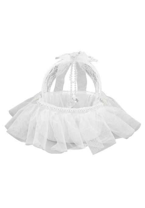 3NH Wedding Flower Basket White Flower Basket Elegant Satin Pearl Decorations for Wedding for Party