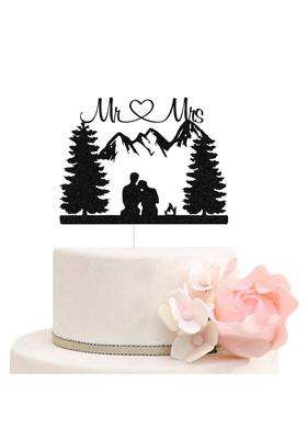 Zlpds Mountain Wedding Cake Topper Outdoors Romantic Hiking Mr and Mrs Bride and Groom Cake Decor