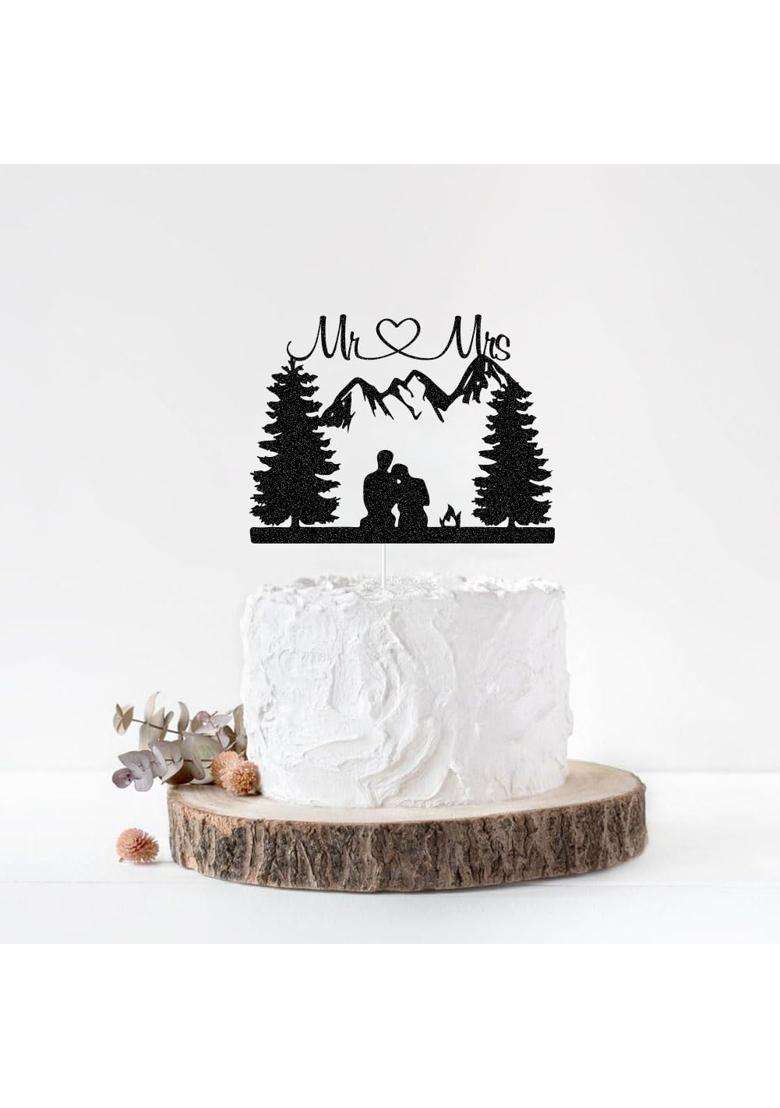 Zlpds Mountain Wedding Cake Topper Outdoors Romantic Hiking Mr and Mrs Bride and Groom Cake Decor - Indya