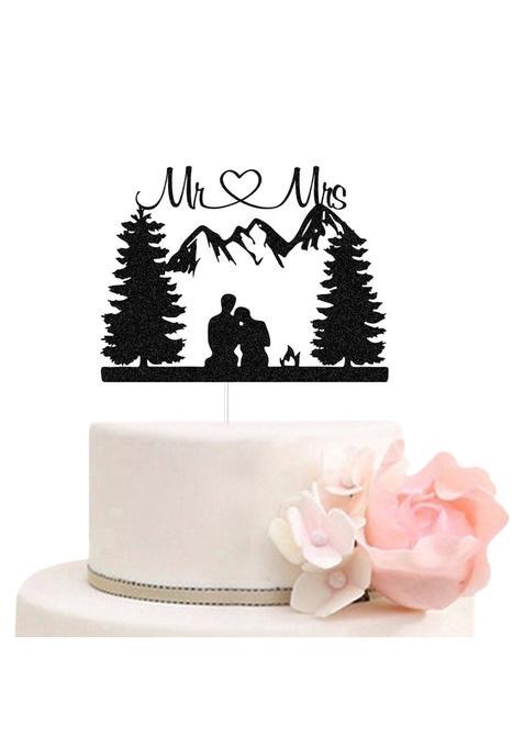 Zlpds Mountain Wedding Cake Topper Outdoors Romantic Hiking Mr and Mrs Bride and Groom Cake Decor