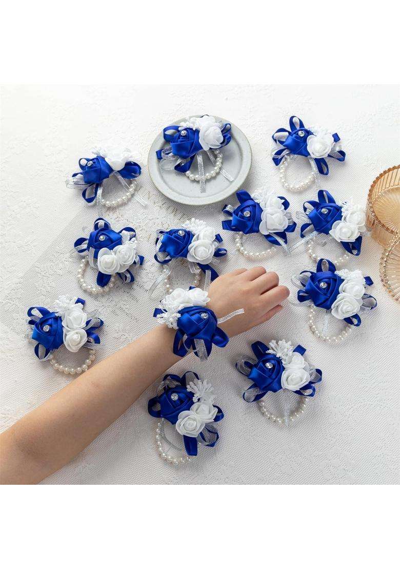 Weddingbobdiy 12Pcs Lot Women Bride Bridal Bridesmaid Wrist Corsage Silk Rose Pearls Girls Wedding Hand - Indya