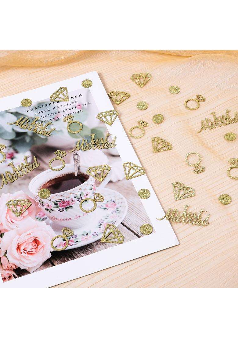 AIEX 300Pcs Gold Wedding Table Confetti Glitter Paper Confetti Just Married Diamond Ring Dots Confetti Table - Indya