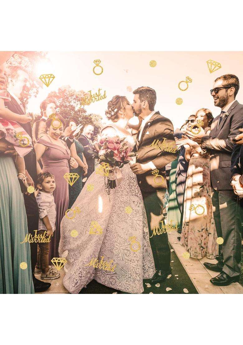 AIEX 300Pcs Gold Wedding Table Confetti Glitter Paper Confetti Just Married Diamond Ring Dots Confetti Table - Indya