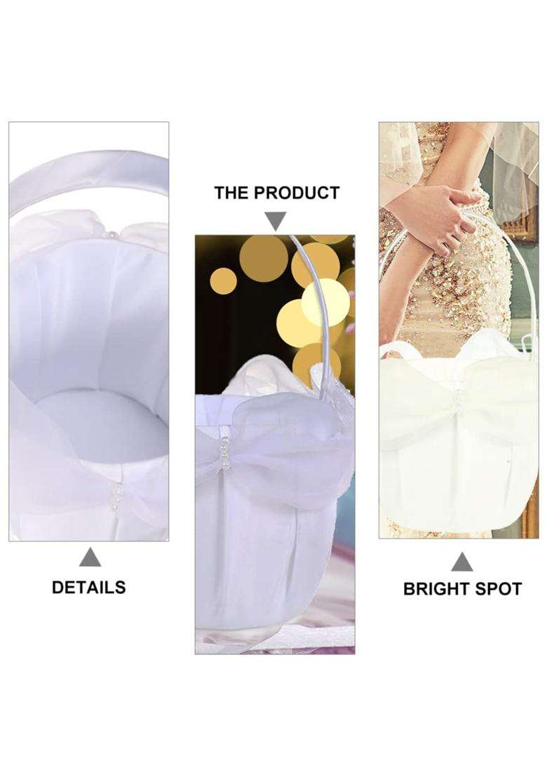 Toyandona Wedding Flower Girl Basket Lace Basket with Handle Wedding Ceremony Decoration Photo Props White - Indya