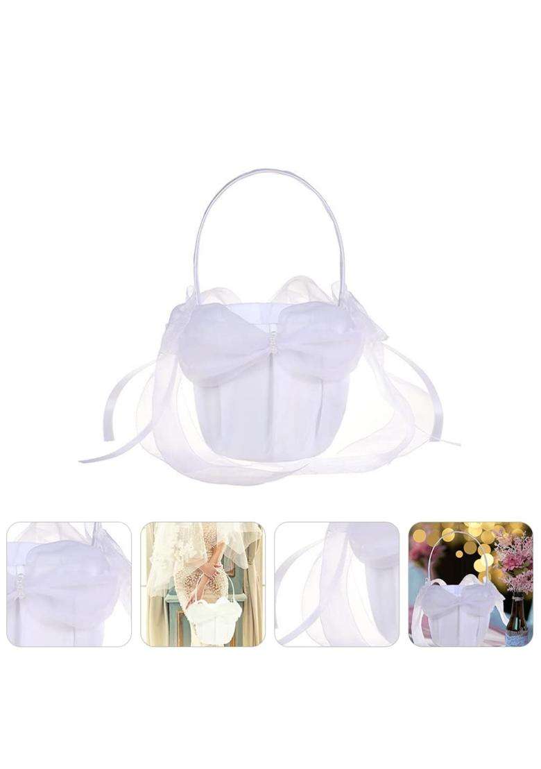 Toyandona Wedding Flower Girl Basket Lace Basket with Handle Wedding Ceremony Decoration Photo Props White - Indya