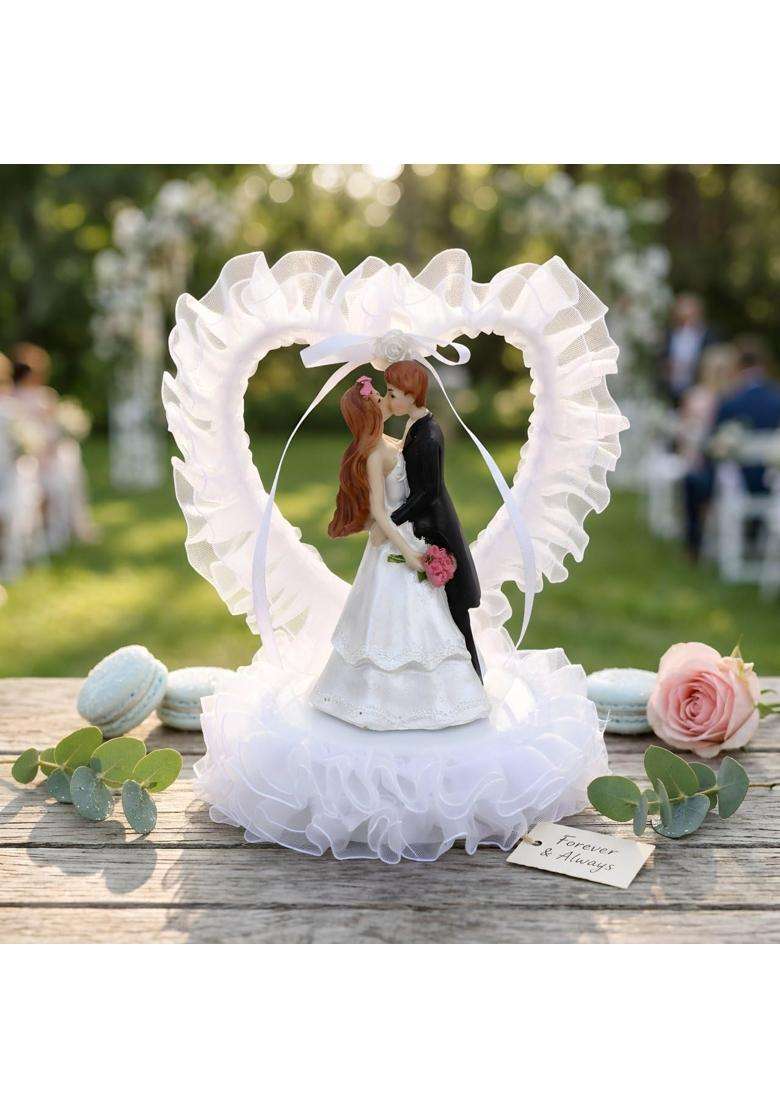 Galpada Black Wedding Cake Toppers Bride and Groom Party Figurines Mr Mrs Heart Figure Marriage Bridal Shower - Indya