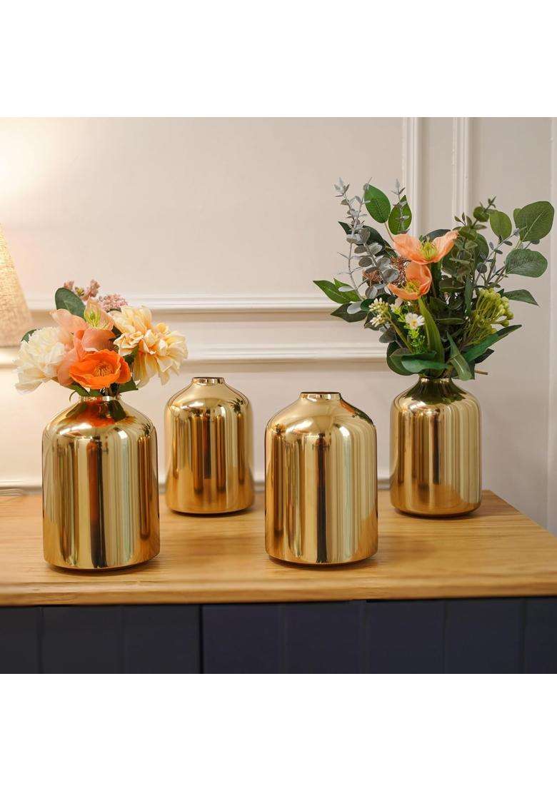 Behoma Metal Flower Vase Gold Set of 4 - Indya