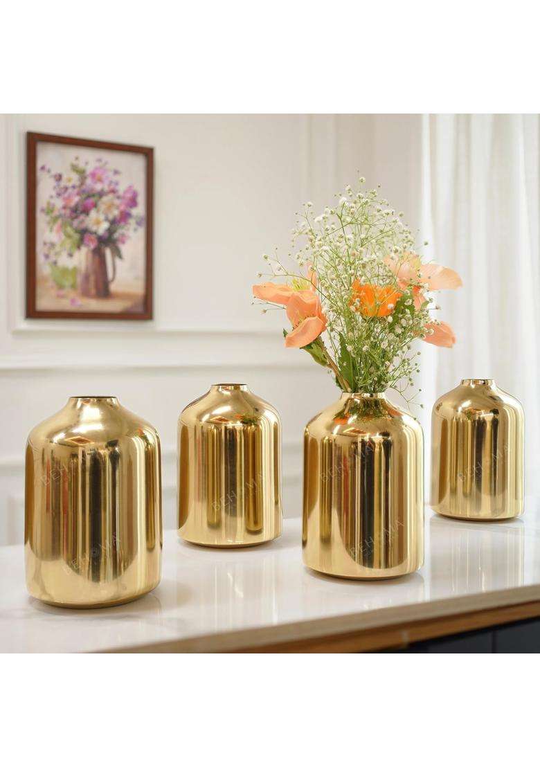 Behoma Metal Flower Vase Gold Set of 4 - Indya