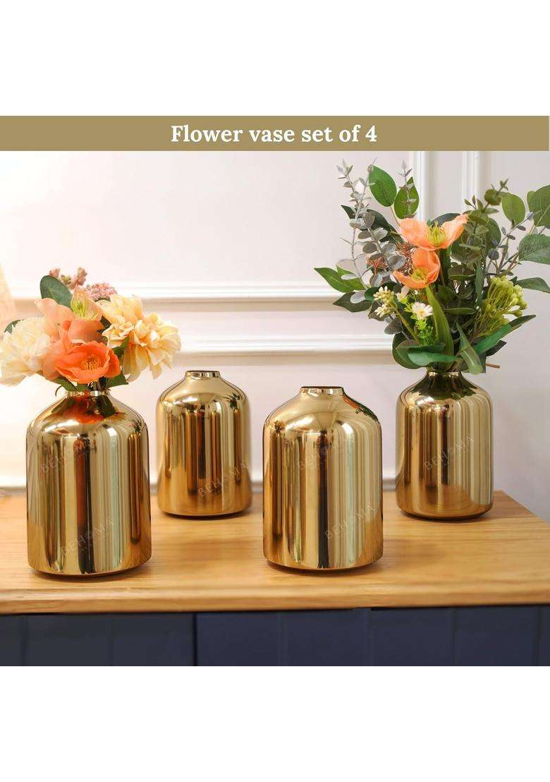Behoma Metal Flower Vase Gold Set of 4 - Indya