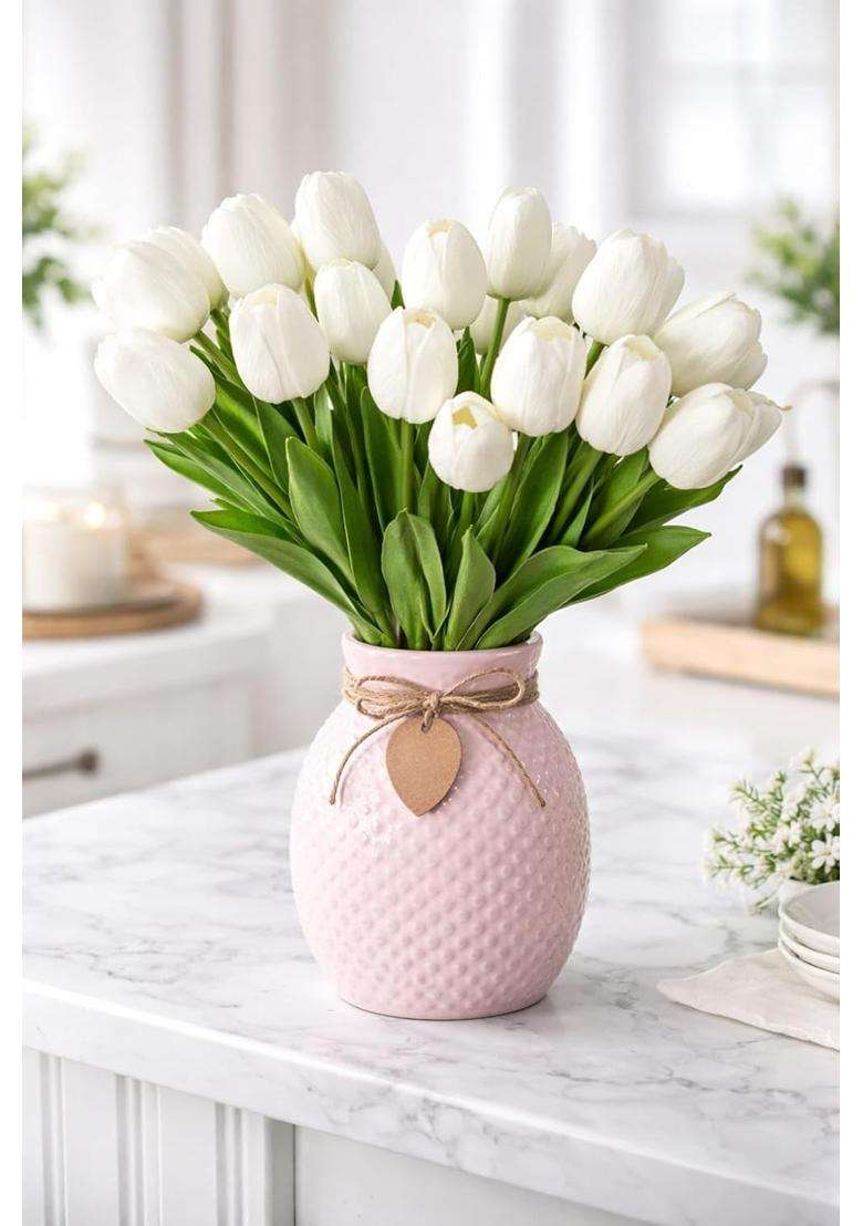 Elikraft 50 Pcs Artificial White Tulip Flowers Bunch 34CM for Vase Decor - Indya