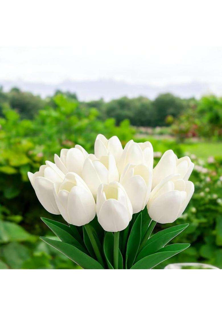 Elikraft 50 Pcs Artificial White Tulip Flowers Bunch 34CM for Vase Decor - Indya