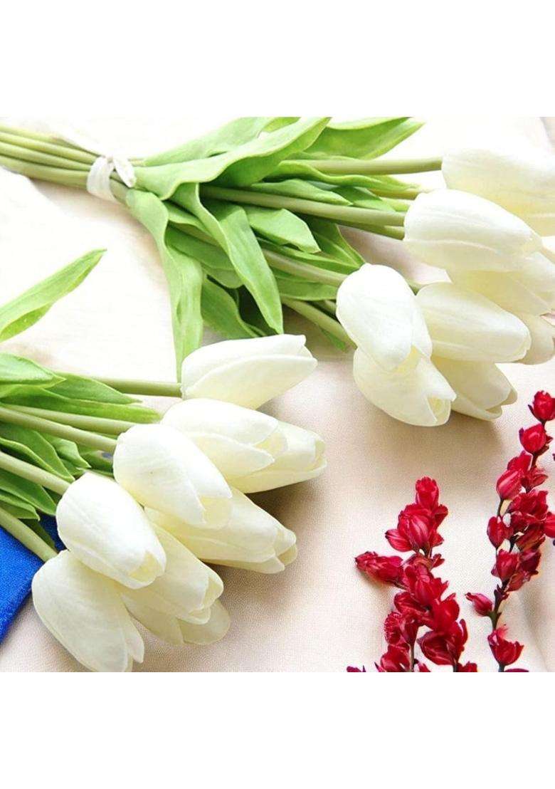 Elikraft 50 Pcs Artificial White Tulip Flowers Bunch 34CM for Vase Decor - Indya