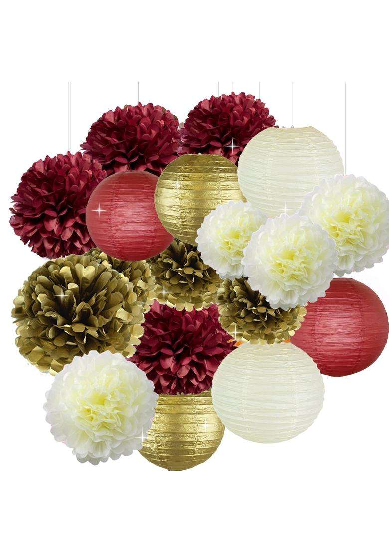 Sogorge Bridal Shower Christmas Xmas Decorations 18Pcs Burgundy Cream Gold Birthday Decorations Tissue Paper - Indya