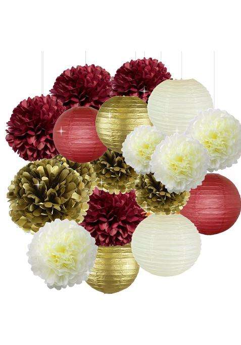 Sogorge Bridal Shower Christmas Xmas Decorations 18Pcs Burgundy Cream Gold Birthday Decorations Tissue Paper