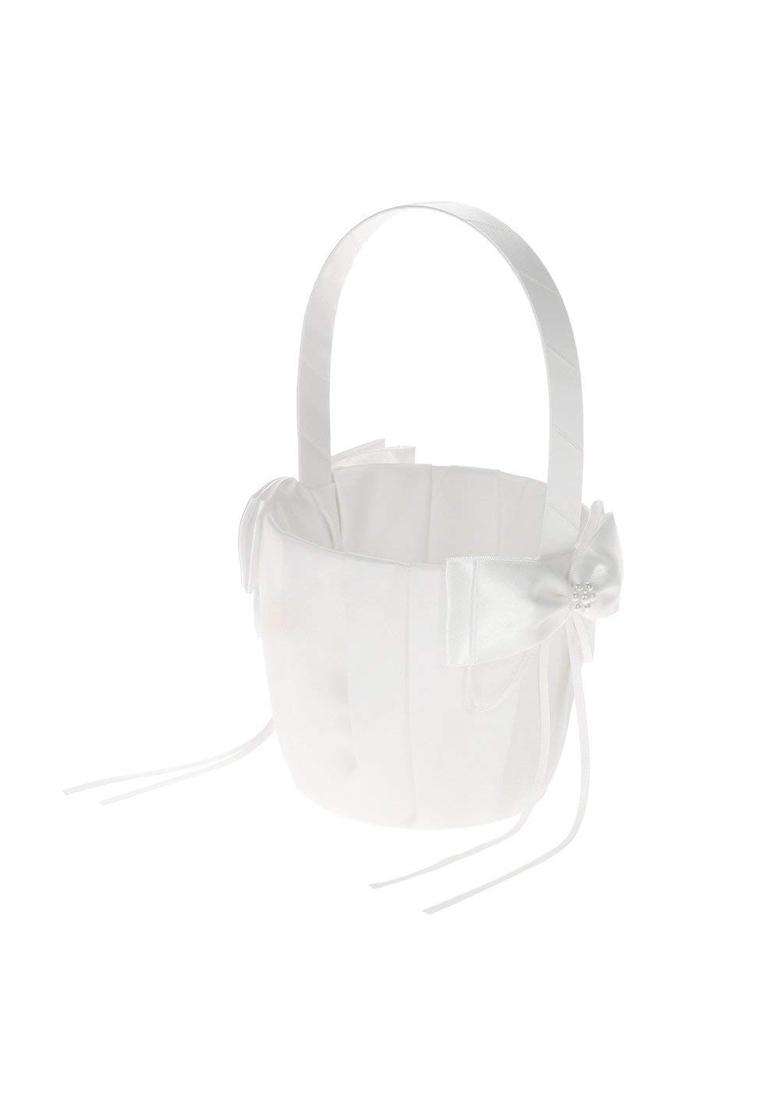 Decdeal Ivory Satin Wedding Flower Basket with Bowknot Decoration Wedding Supplies White - Indya