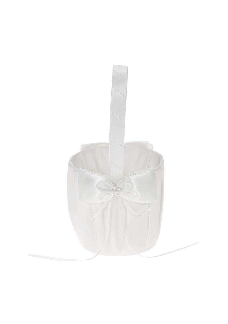 Decdeal Ivory Satin Wedding Flower Basket with Bowknot Decoration Wedding Supplies White - Indya