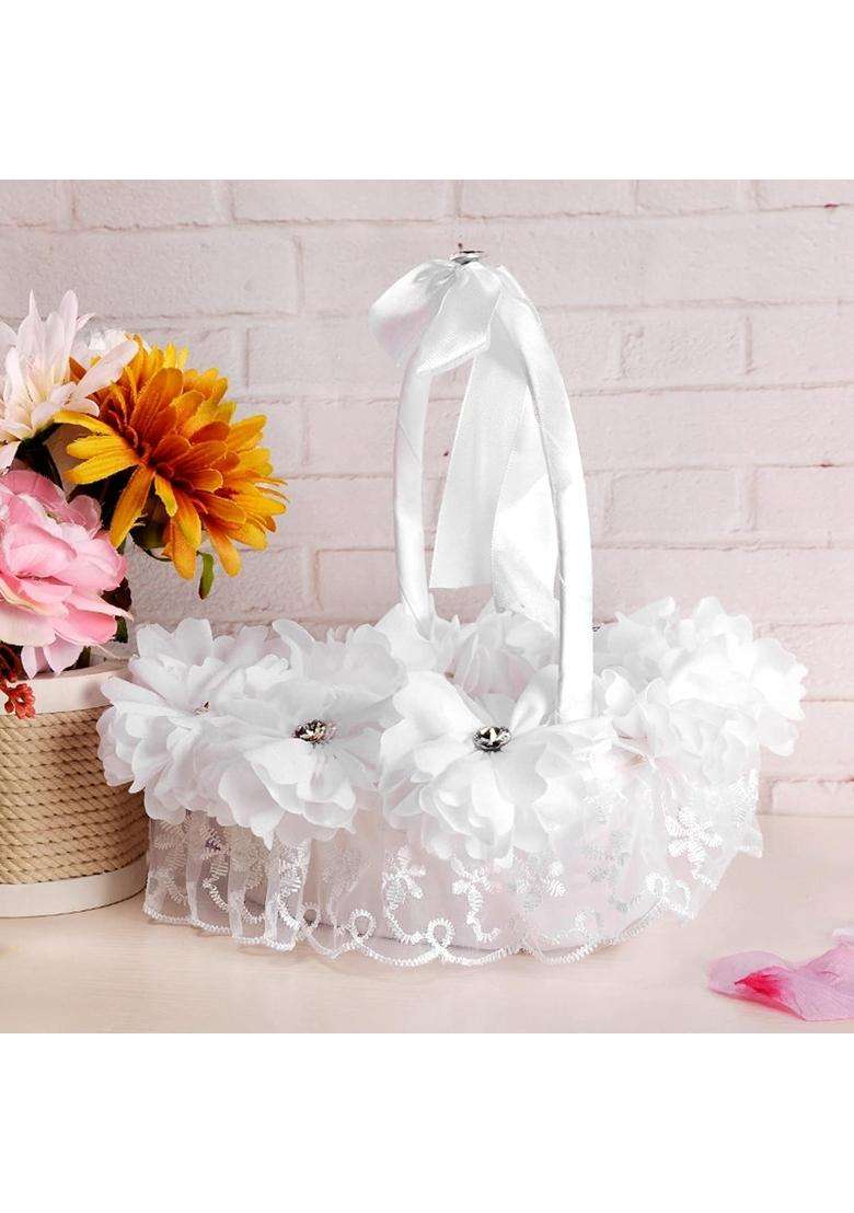 Salinr Wedding Basket Romantic Lace Wedding Decoration for Flower Basket Decoration for Wedding Props - Indya