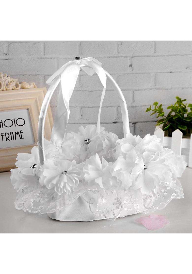 Salinr Wedding Basket Romantic Lace Wedding Decoration for Flower Basket Decoration for Wedding Props - Indya