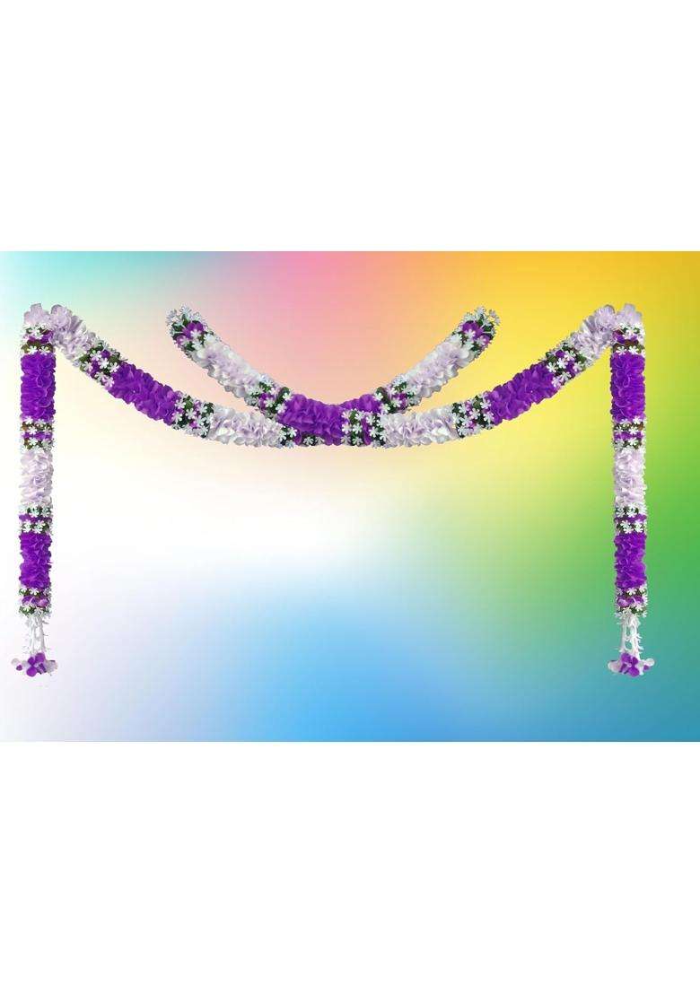 Tia Crafts Artificial Flowers for Decoration Hanging White Jasmine Gajra and Purple Flower Strings Set of 12 - Indya