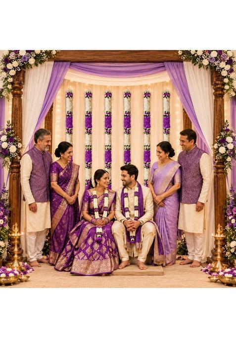 Tia Crafts Artificial Flowers for Decoration Hanging White Jasmine Gajra and Purple Flower Strings Set of 12