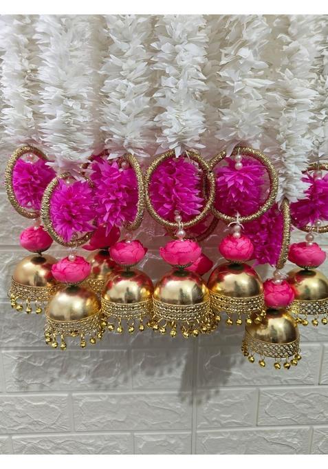 Style Speaks India 3 Feet Jasmine Garland with Pink Flower Latkan and Ghoongroo Tassels Pack of 20