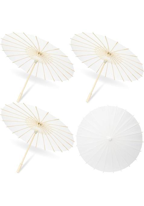 The Decor Affair 4 Piece 23 Point 6 Inch White Paper Umbrellas Chinese Japanese Oiled Paper Parasols