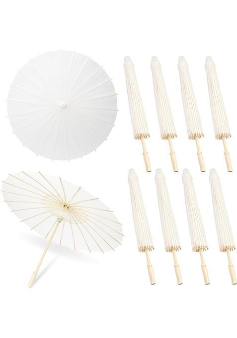The Decor Affair 8 Piece 23 Point 6 Inch White Paper Umbrellas Chinese Japanese Oiled Paper Parasols