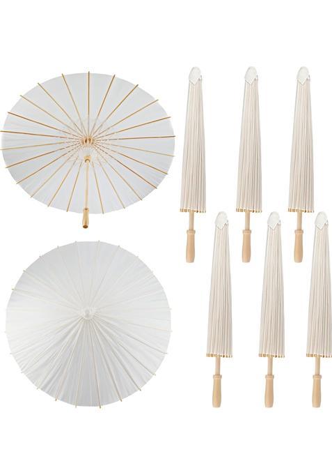 The Decor Affair 6 Pieces 32 Inches Large White Paper Umbrellas Parasol Decorative Chinese Japanese Parasol