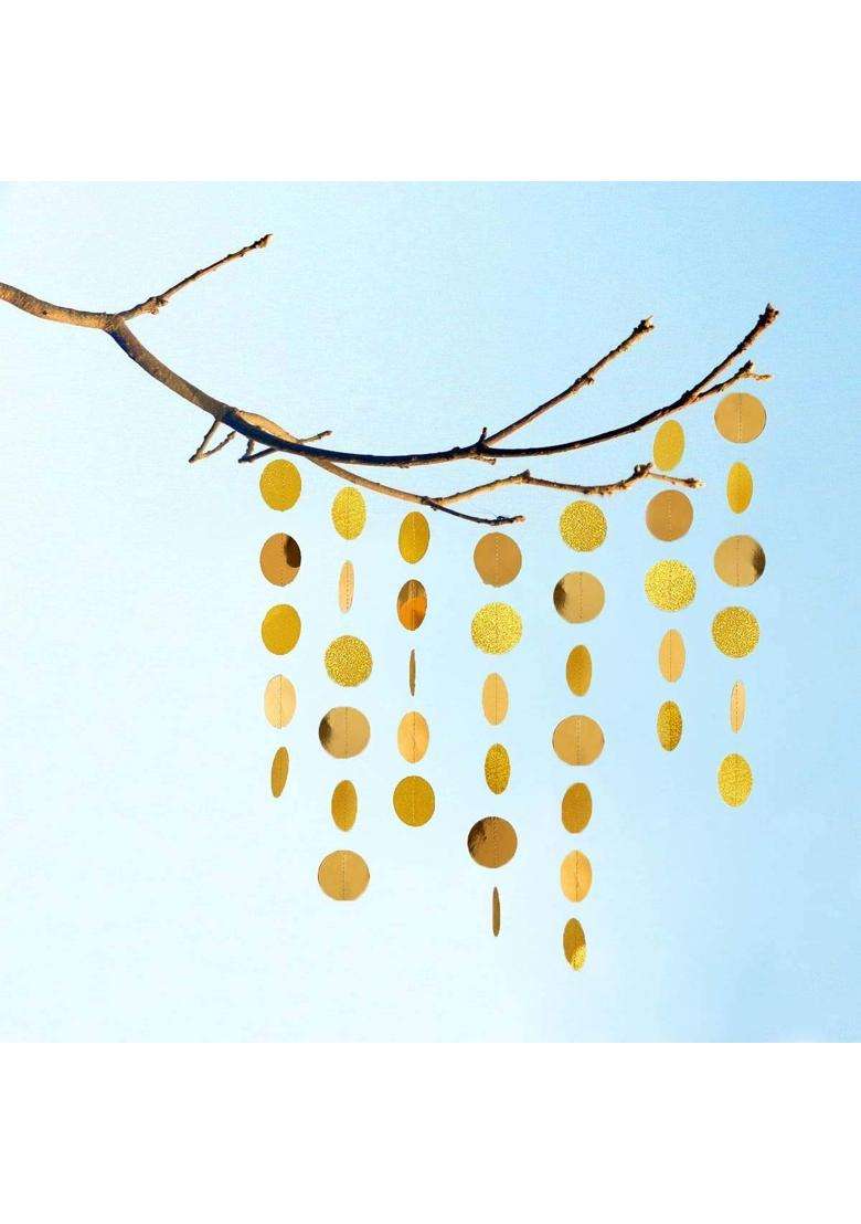 Ttsam 6 Pcs Glitter Gold Paper Circle Dots Garland 52 Feet - Indya
