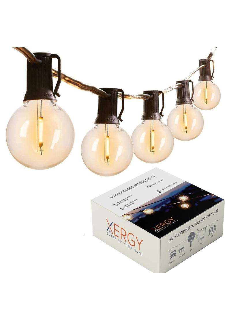 Xergy Outdoor String Lights 50 Feet G40 Globe LED Lights with 52 Edison LED Break Proof Bulbs Plus 2 Extra - Indya