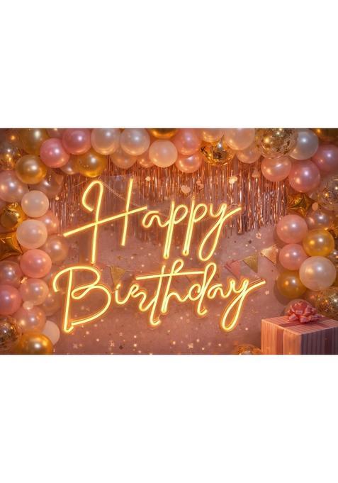 Printkart Happy Birthday LED Neon Happy Birthday Sign Warm Yellow Light Adaptor Powered