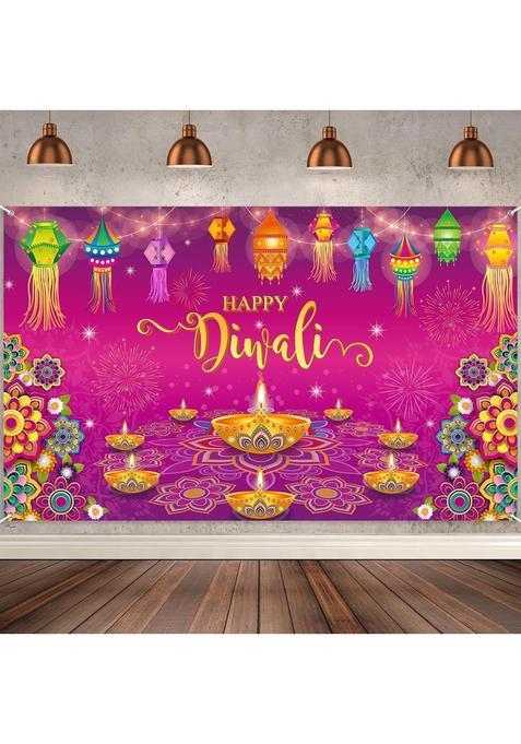 Ragnhild Purple Happy Diwali Backdrop Banner Decorations for Home Wall Hanging