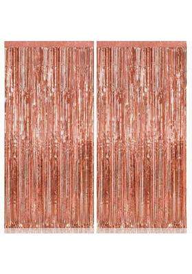 Katchon Xtra Large Rose Gold Fringe Curtain 3 Point 2 X 10 Feet Rose Gold Backdrop Curtain Pack of 2