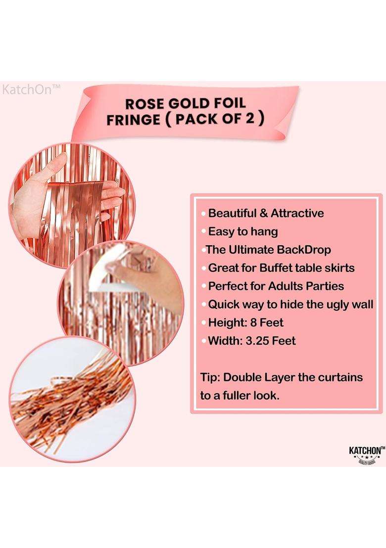 Katchon Xtra Large Rose Gold Fringe Curtain 3 Point 2 X 10 Feet Rose Gold Backdrop Curtain Pack of 2 - Indya
