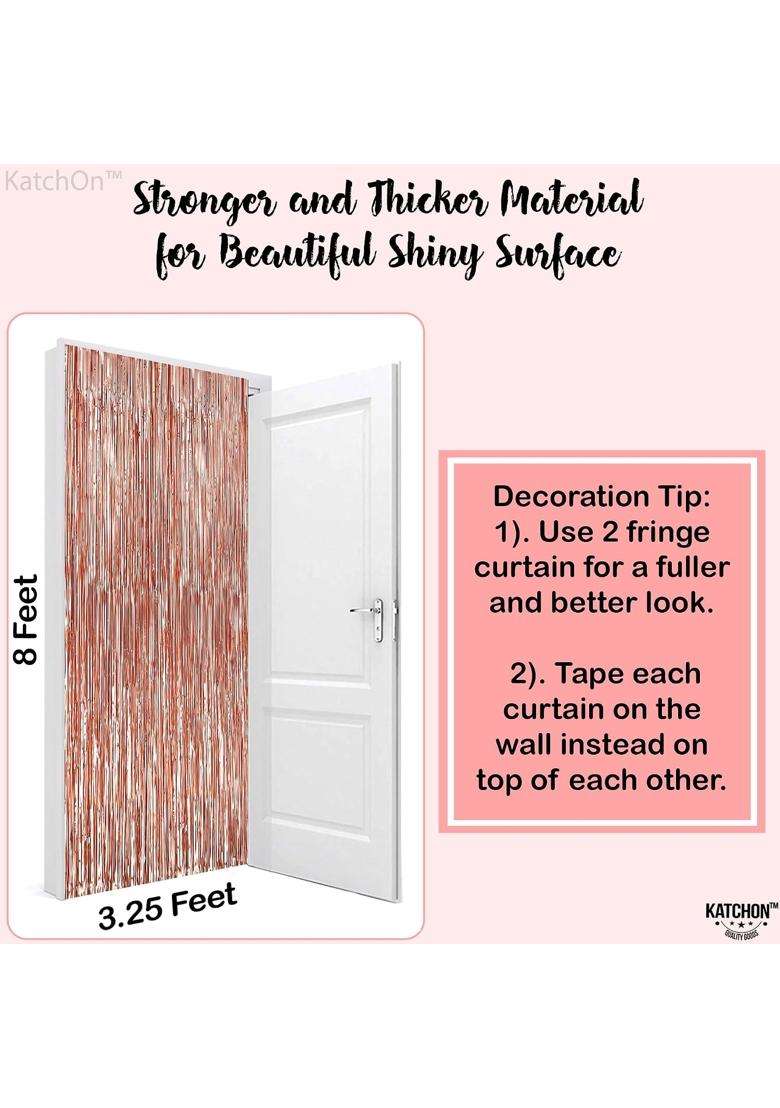 Katchon Xtra Large Rose Gold Fringe Curtain 3 Point 2 X 10 Feet Rose Gold Backdrop Curtain Pack of 2 - Indya