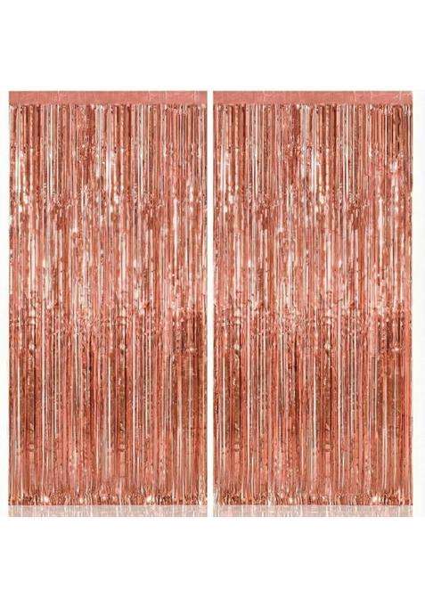 Katchon Xtra Large Rose Gold Fringe Curtain 3 Point 2 X 10 Feet Rose Gold Backdrop Curtain Pack of 2