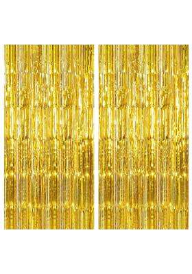 Katchon Xtralarge Gold Fringe Curtain Backdrop 8x3 Point 2 Feet Gold Streamers Party Decorations Pack of 2