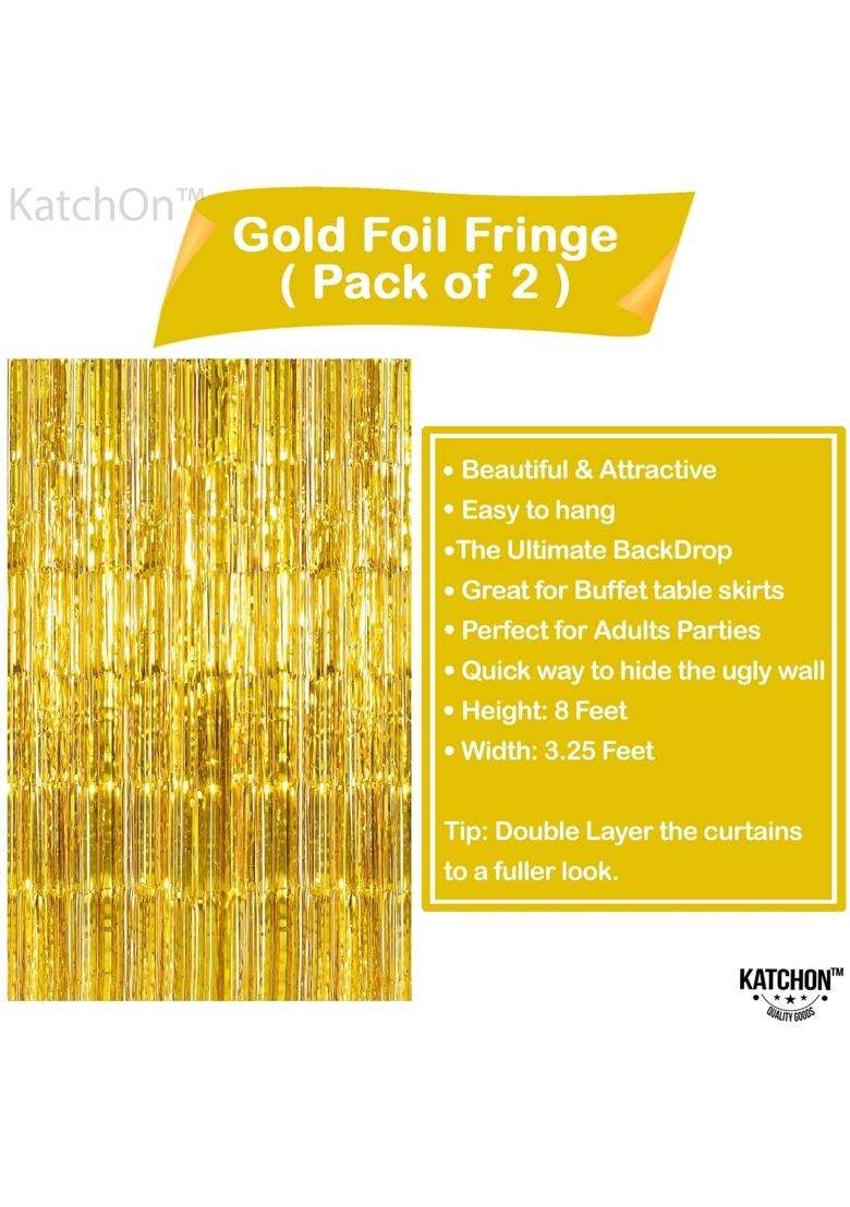 Katchon Xtralarge Gold Fringe Curtain Backdrop 8x3 Point 2 Feet Gold Streamers Party Decorations Pack of 2 - Indya