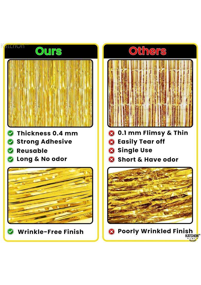 Katchon Xtralarge Gold Fringe Curtain Backdrop 8x3 Point 2 Feet Gold Streamers Party Decorations Pack of 2 - Indya