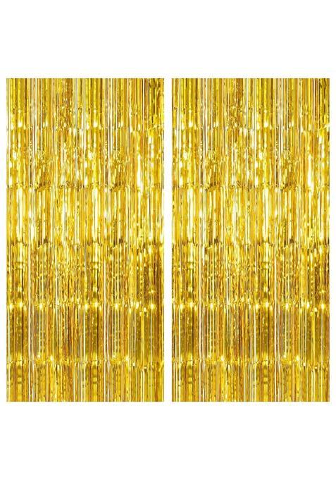 Katchon Xtralarge Gold Fringe Curtain Backdrop 8x3 Point 2 Feet Gold Streamers Party Decorations Pack of 2