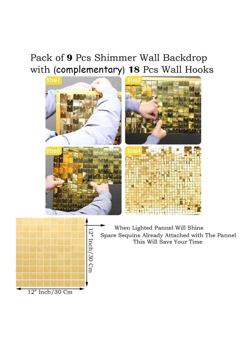 Rozi Decoration Golden Shimmer Wall Backdrop for Birthday Wedding Anniversary Pack of 9 - Indya