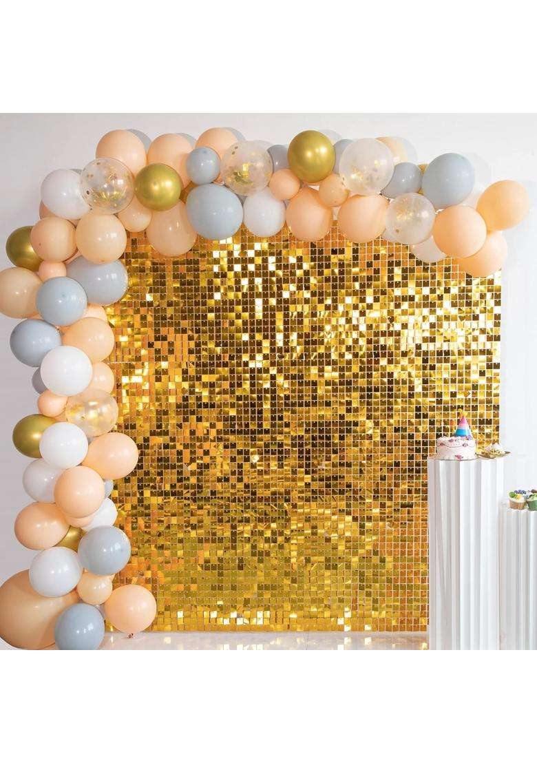 Rozi Decoration Golden Shimmer Wall Backdrop for Birthday Wedding Anniversary Pack of 9 - Indya