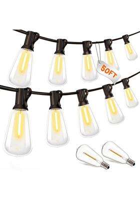 Tecphile Outdoor ST38 String Lights 50Ft Decorative LED Bulbs IP44 Waterproof Shatterproof for Indoor Outdoor
